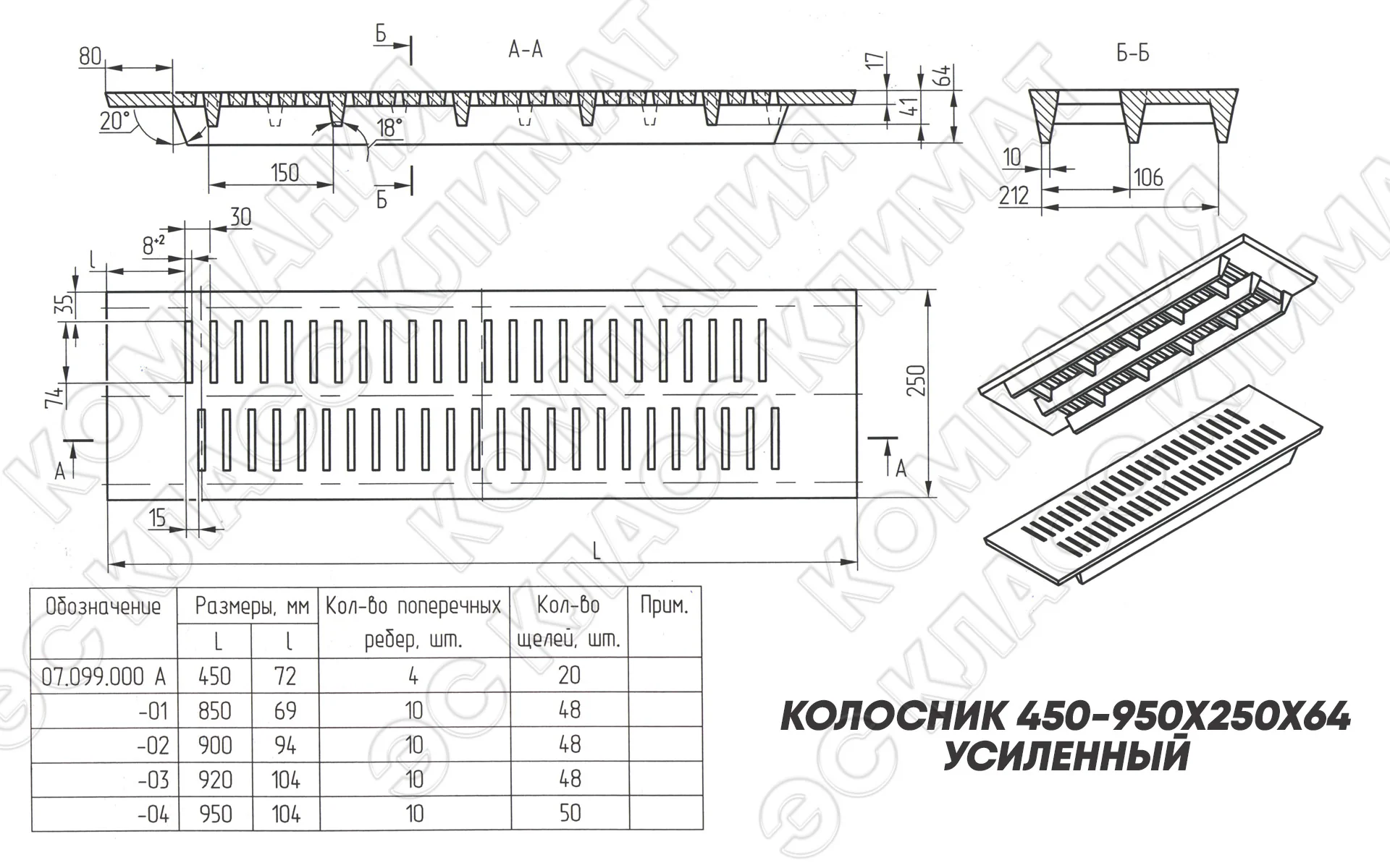 Размеры чугунного колосника 900х250х64 усиленный и тяжелый